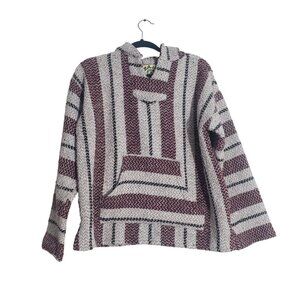 Baja Joe Unisex Striped Hoodie Pullover Size M Y2K Hippie Surfer Beach Rasta‎